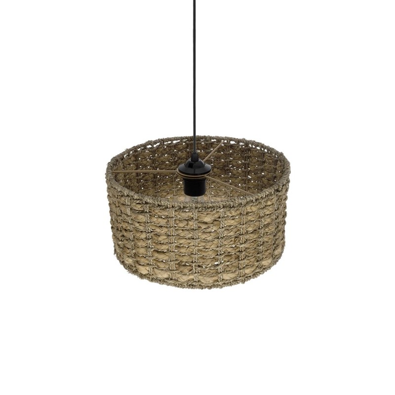GloboStar® POMEGRANDE 204-0157 Boho Κρεμαστό Φωτιστικό Kαπέλο Μονόφωτο 1 x E27 IP20 Μπεζ Rattan - Μ30 x Π30 x Υ16cm