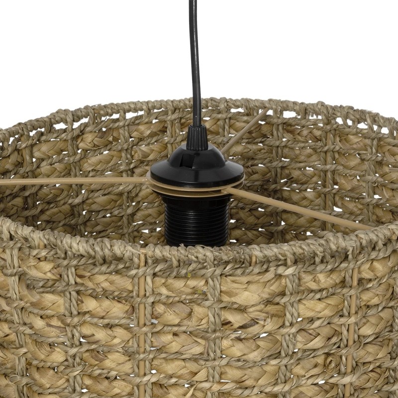 GloboStar® POMEGRANDE 204-0157 Boho Κρεμαστό Φωτιστικό Kαπέλο Μονόφωτο 1 x E27 IP20 Μπεζ Rattan - Μ30 x Π30 x Υ16cm