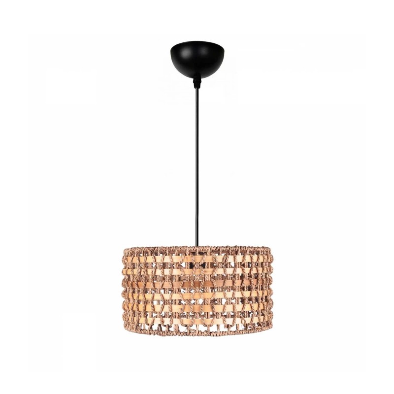 GloboStar® POMEGRANDE 204-0158 Boho Κρεμαστό Φωτιστικό Kαπέλο Μονόφωτο 1 x E27 IP20 Μπεζ Rattan με Καφέ Ξυλο - Μ30 x Π30 x Υ16cm