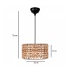 GloboStar® POMEGRANDE 204-0158 Boho Κρεμαστό Φωτιστικό Kαπέλο Μονόφωτο 1 x E27 IP20 Μπεζ Rattan με Καφέ Ξυλο - Μ30 x Π30 x Υ16cm