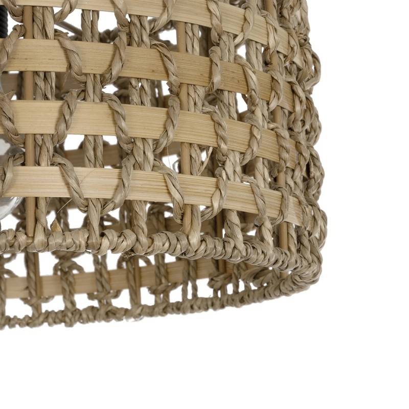 GloboStar® POMEGRANDE 204-0158 Boho Κρεμαστό Φωτιστικό Kαπέλο Μονόφωτο 1 x E27 IP20 Μπεζ Rattan με Καφέ Ξυλο - Μ30 x Π30 x Υ16cm