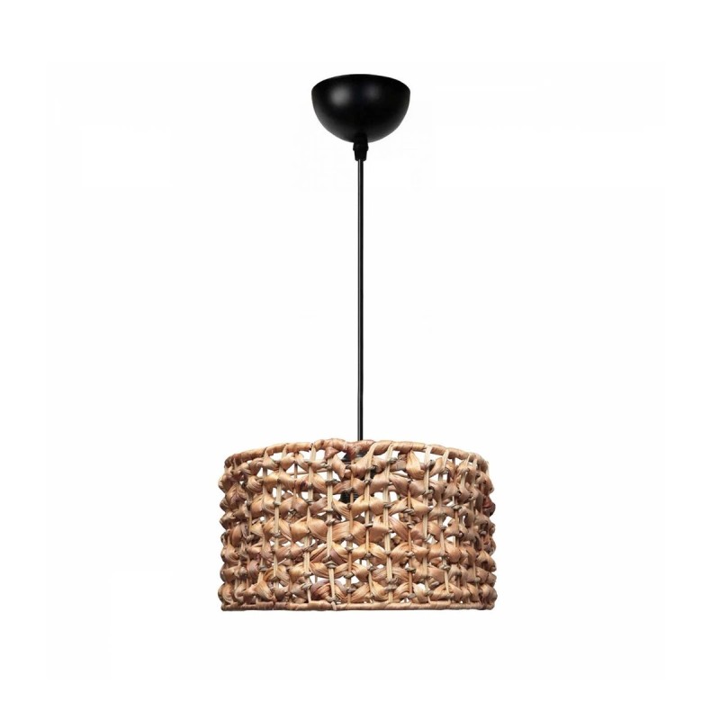 GloboStar® POMEGRANDE 204-0160 Boho Κρεμαστό Φωτιστικό Kαπέλο Μονόφωτο 1 x E27 IP20 Καφέ Rattan - Μ29 x Π29 x Υ16cm