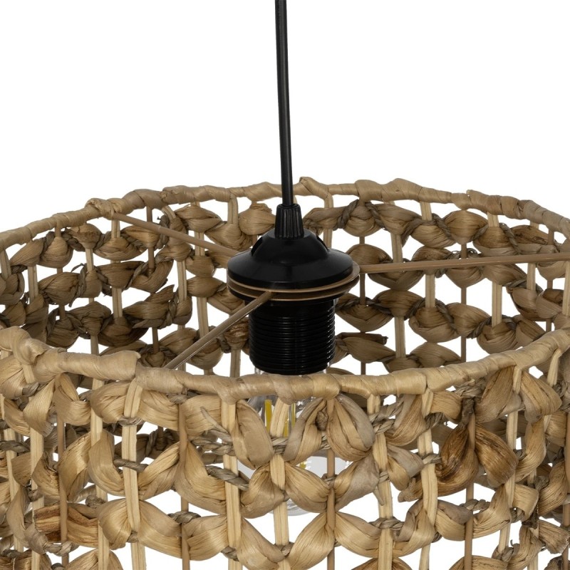 GloboStar® POMEGRANDE 204-0160 Boho Κρεμαστό Φωτιστικό Kαπέλο Μονόφωτο 1 x E27 IP20 Καφέ Rattan - Μ29 x Π29 x Υ16cm