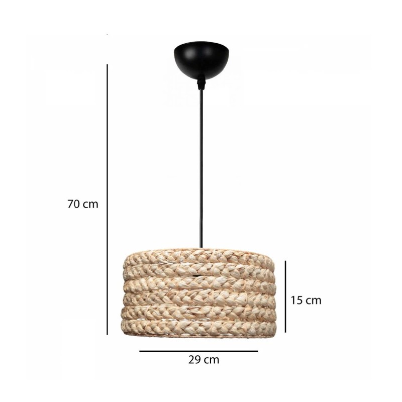 GloboStar® POMEGRANDE 204-0161 Boho Κρεμαστό Φωτιστικό Kαπέλο Μονόφωτο 1 x E27 IP20 Μπεζ Rattan - Μ29 x Π29 x Υ15cm