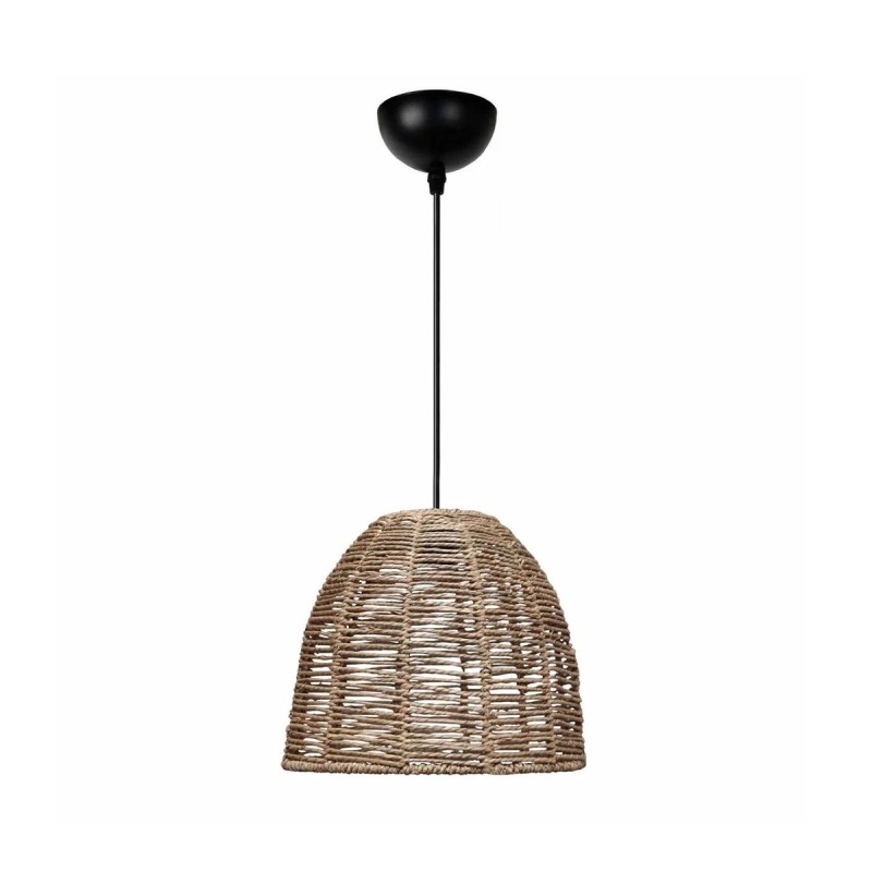 GloboStar® MEKA 204-0162 Boho Κρεμαστό Φωτιστικό Καμπάνα Μονόφωτο 1 x E27 IP20 Καφε Σχοινί - Μ31 x Π31 x Υ26cm