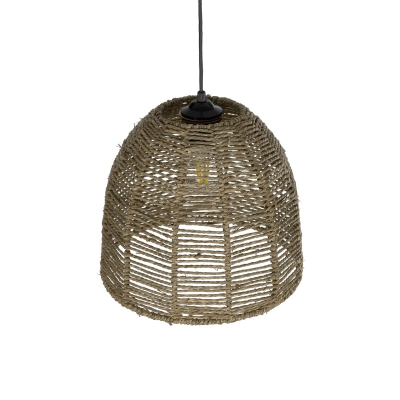 GloboStar® MEKA 204-0162 Boho Κρεμαστό Φωτιστικό Καμπάνα Μονόφωτο 1 x E27 IP20 Καφε Σχοινί - Μ31 x Π31 x Υ26cm