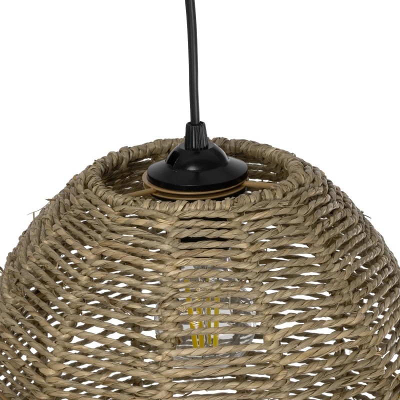 GloboStar® MEKA 204-0162 Boho Κρεμαστό Φωτιστικό Καμπάνα Μονόφωτο 1 x E27 IP20 Καφε Σχοινί - Μ31 x Π31 x Υ26cm