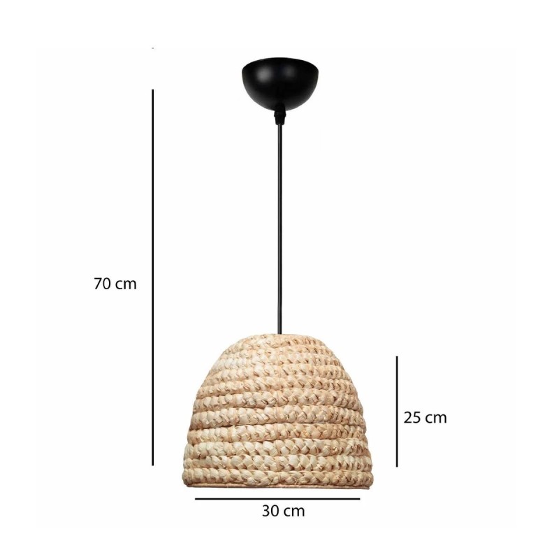 GloboStar® MEKA 204-0163 Boho Κρεμαστό Φωτιστικό Καμπάνα Μονόφωτο 1 x E27 IP20 Μπεζ Rattan - Μ30 x Π30 x Υ25cm