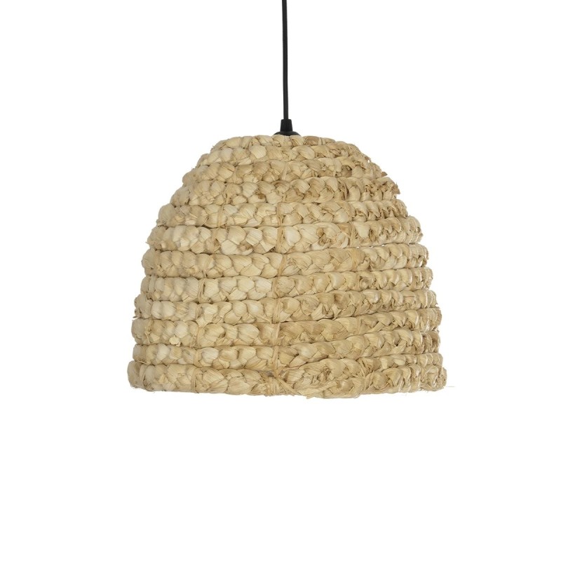 GloboStar® MEKA 204-0163 Boho Κρεμαστό Φωτιστικό Καμπάνα Μονόφωτο 1 x E27 IP20 Μπεζ Rattan - Μ30 x Π30 x Υ25cm