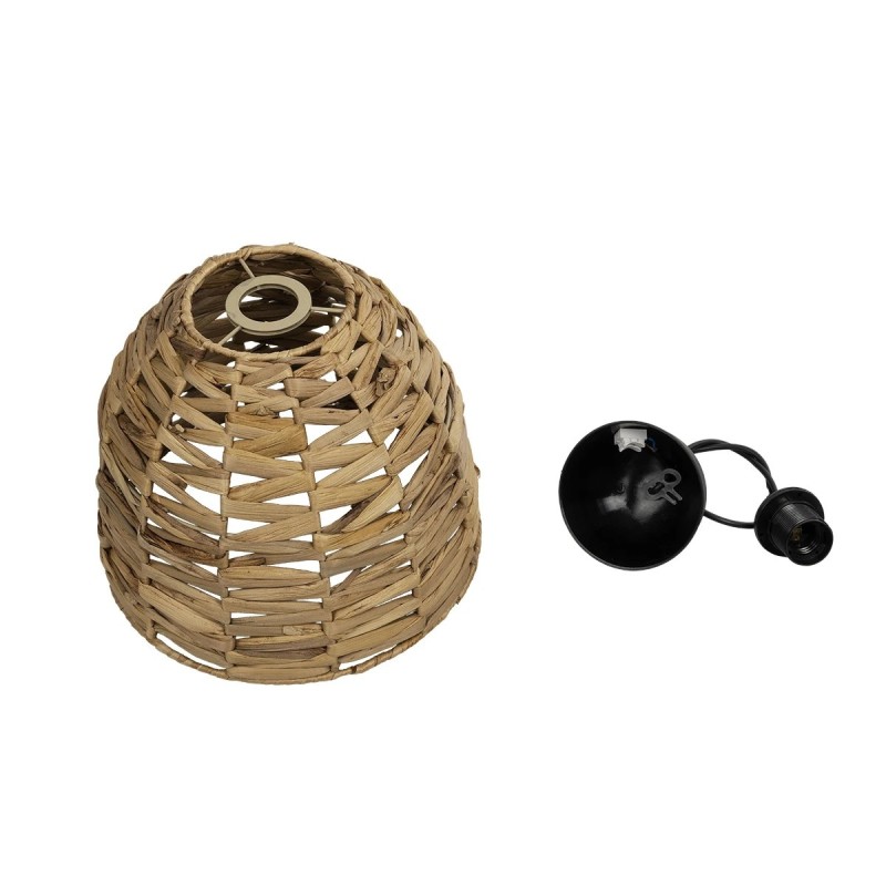 GloboStar® MEKA 204-0165 Boho Κρεμαστό Φωτιστικό Καμπάνα Μονόφωτο 1 x E27 IP20 Μπεζ Rattan - Μ30 x Π30 x Υ25cm
