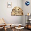 GloboStar® MEKA 204-0165 Boho Κρεμαστό Φωτιστικό Καμπάνα Μονόφωτο 1 x E27 IP20 Μπεζ Rattan - Μ30 x Π30 x Υ25cm