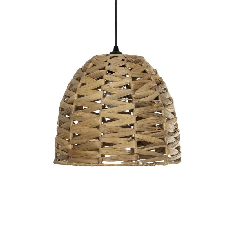 GloboStar® MEKA 204-0165 Boho Κρεμαστό Φωτιστικό Καμπάνα Μονόφωτο 1 x E27 IP20 Μπεζ Rattan - Μ30 x Π30 x Υ25cm