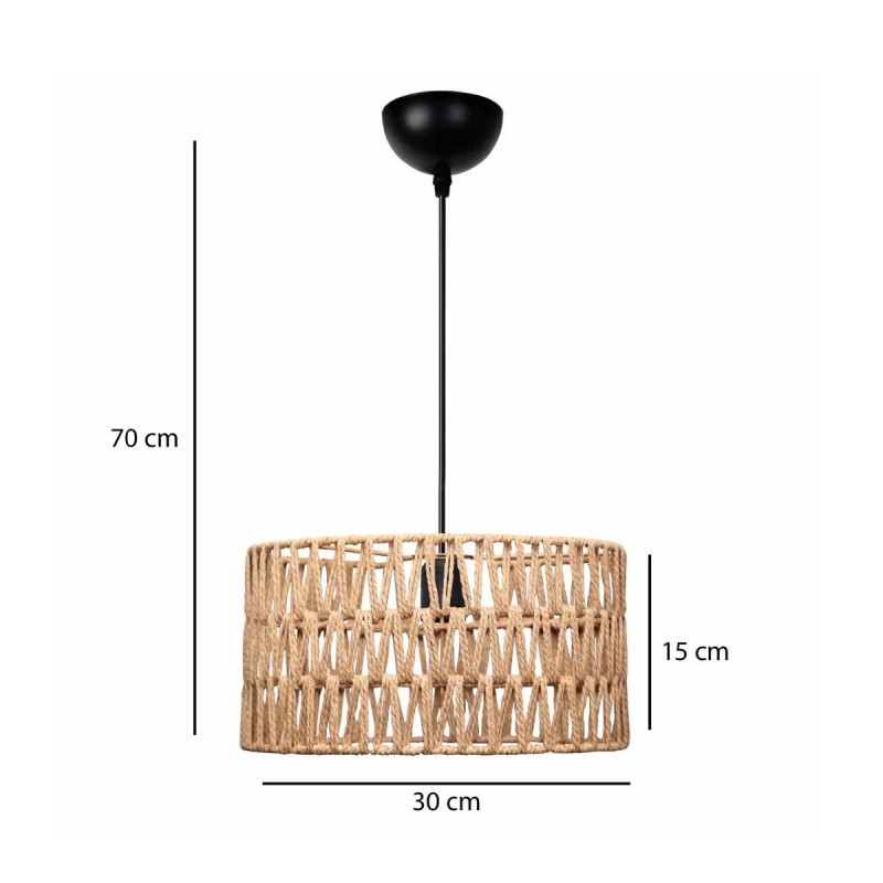 GloboStar® POMEGRANDE 204-0166 Boho Κρεμαστό Φωτιστικό Kαπέλο Μονόφωτο 1 x E27 IP20 Μπεζ Σχοινί - Μ30 x Π30 x Υ15cm