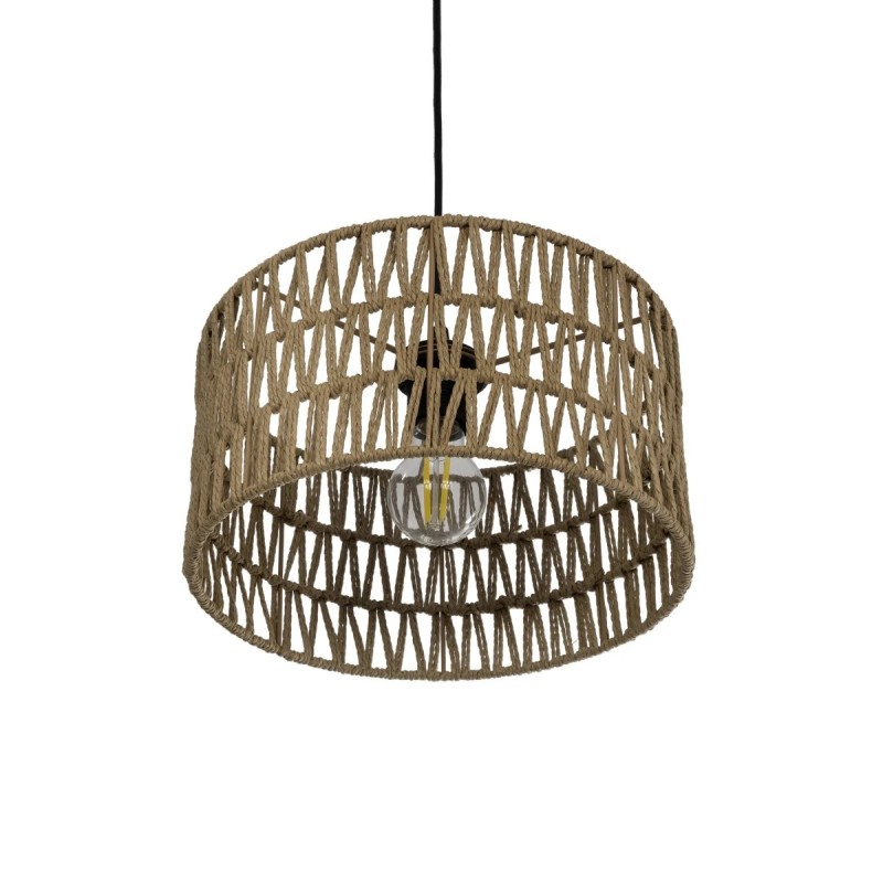 GloboStar® POMEGRANDE 204-0166 Boho Κρεμαστό Φωτιστικό Kαπέλο Μονόφωτο 1 x E27 IP20 Μπεζ Σχοινί - Μ30 x Π30 x Υ15cm