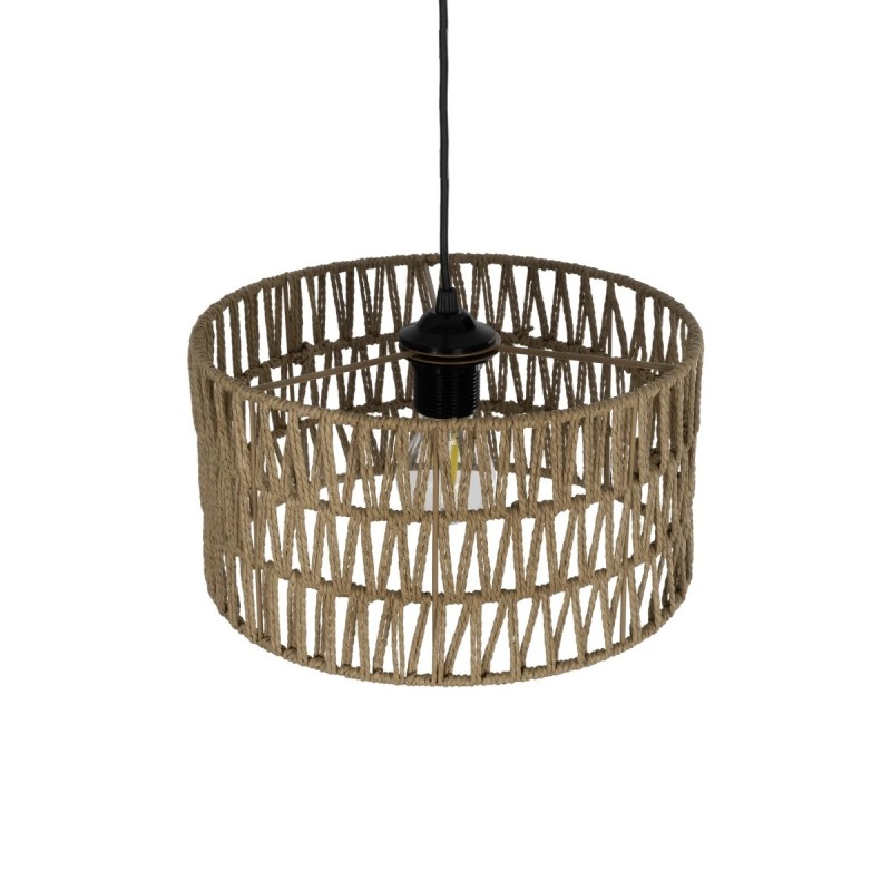 GloboStar® POMEGRANDE 204-0166 Boho Κρεμαστό Φωτιστικό Kαπέλο Μονόφωτο 1 x E27 IP20 Μπεζ Σχοινί - Μ30 x Π30 x Υ15cm