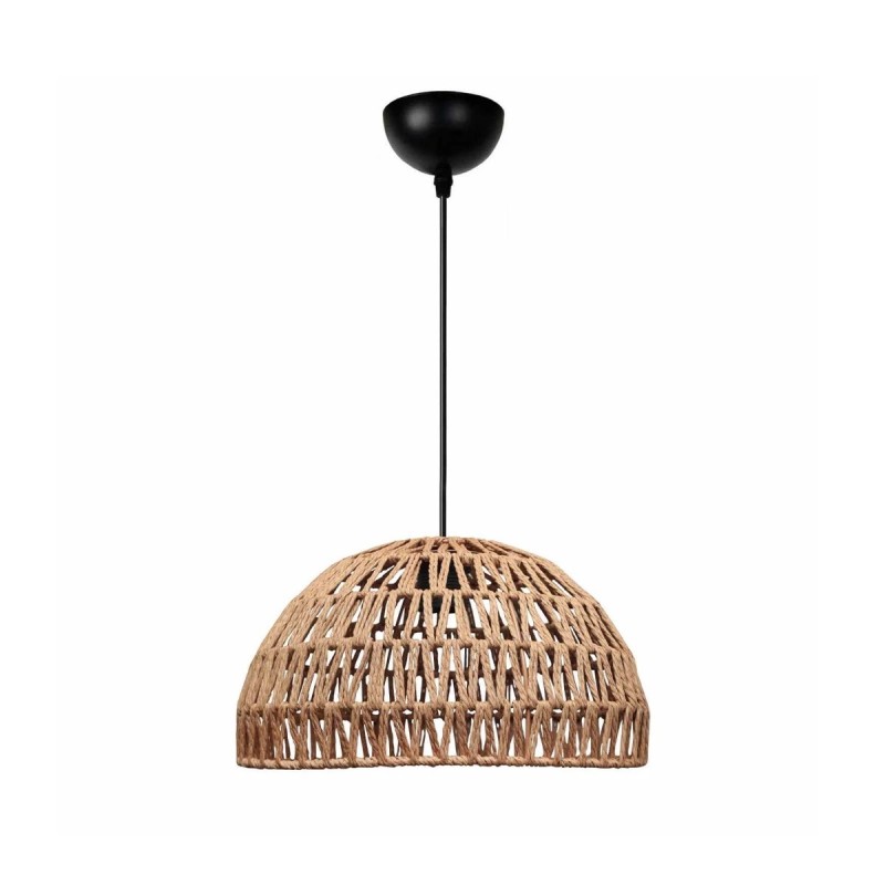 GloboStar® SAND 204-0167 Boho Κρεμαστό Φωτιστικό Καμπάνα Μονόφωτο 1 x E27 IP20 Μπεζ Σχοινί - Μ29 x Π29 x Υ16cm