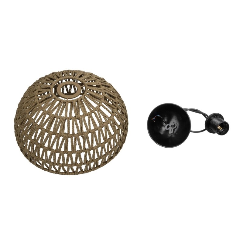 GloboStar® SAND 204-0167 Boho Κρεμαστό Φωτιστικό Καμπάνα Μονόφωτο 1 x E27 IP20 Μπεζ Σχοινί - Μ29 x Π29 x Υ16cm