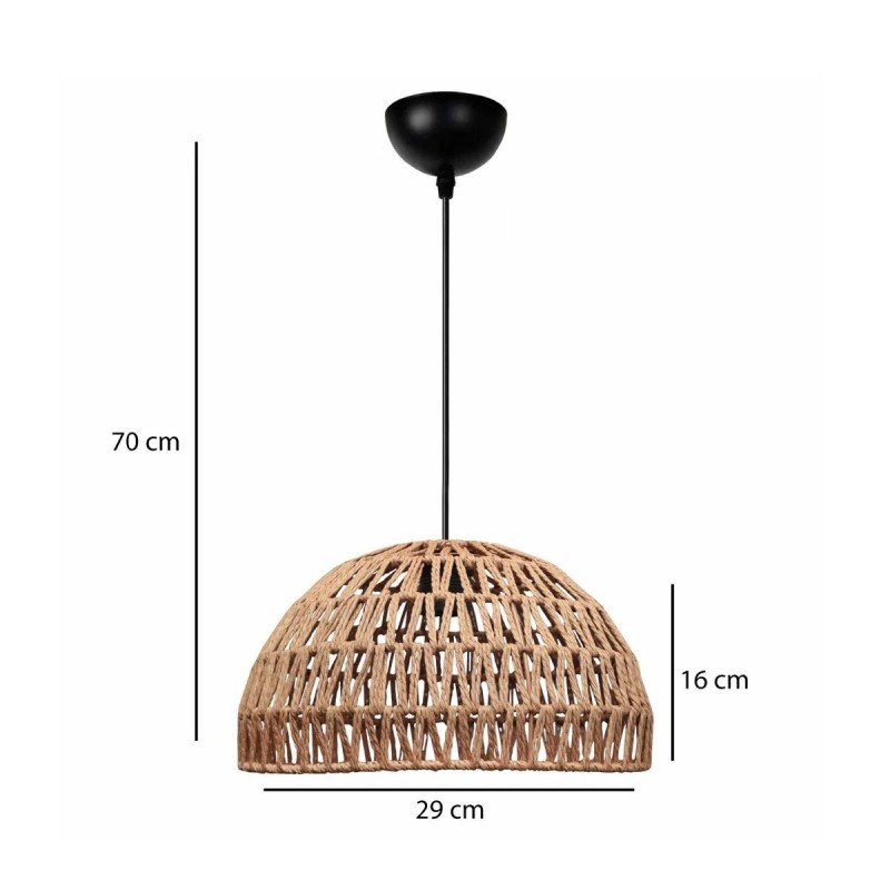 GloboStar® SAND 204-0167 Boho Κρεμαστό Φωτιστικό Καμπάνα Μονόφωτο 1 x E27 IP20 Μπεζ Σχοινί - Μ29 x Π29 x Υ16cm