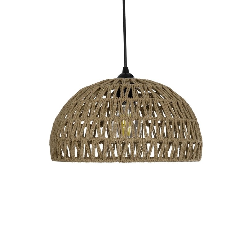GloboStar® SAND 204-0167 Boho Κρεμαστό Φωτιστικό Καμπάνα Μονόφωτο 1 x E27 IP20 Μπεζ Σχοινί - Μ29 x Π29 x Υ16cm