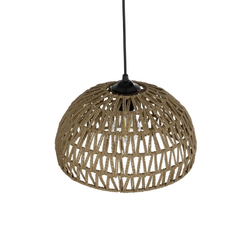GloboStar® SAND 204-0167 Boho Κρεμαστό Φωτιστικό Καμπάνα Μονόφωτο 1 x E27 IP20 Μπεζ Σχοινί - Μ29 x Π29 x Υ16cm