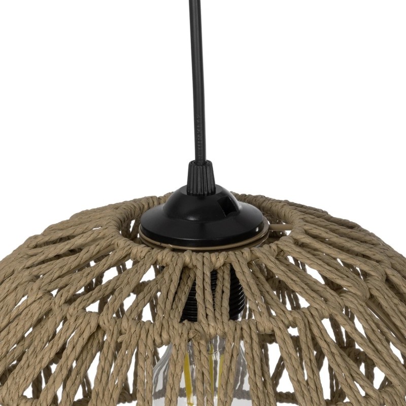GloboStar® SAND 204-0167 Boho Κρεμαστό Φωτιστικό Καμπάνα Μονόφωτο 1 x E27 IP20 Μπεζ Σχοινί - Μ29 x Π29 x Υ16cm