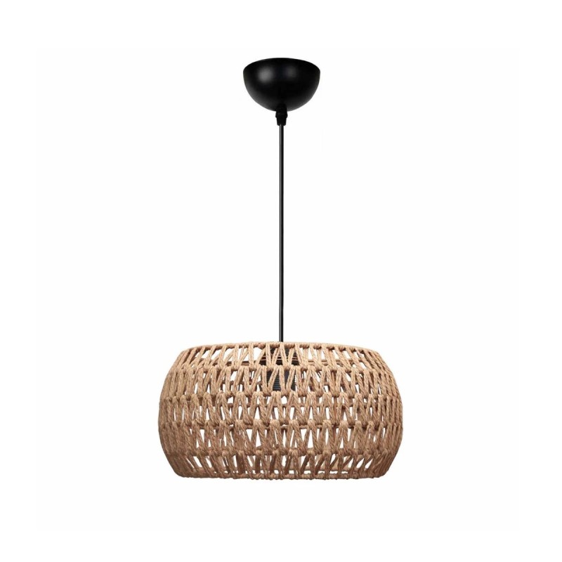 GloboStar® DARIO 204-0168 Boho Κρεμαστό Φωτιστικό Kαπέλο Μονόφωτο 1 x E27 IP20 Καφέ Σχοινί - Μ30 x Π30 x Υ15cm