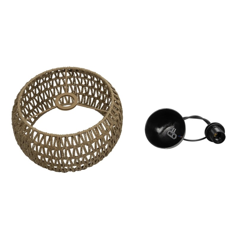 GloboStar® DARIO 204-0168 Boho Κρεμαστό Φωτιστικό Kαπέλο Μονόφωτο 1 x E27 IP20 Καφέ Σχοινί - Μ30 x Π30 x Υ15cm