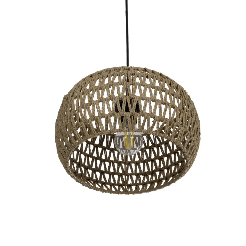 GloboStar® DARIO 204-0168 Boho Κρεμαστό Φωτιστικό Kαπέλο Μονόφωτο 1 x E27 IP20 Καφέ Σχοινί - Μ30 x Π30 x Υ15cm
