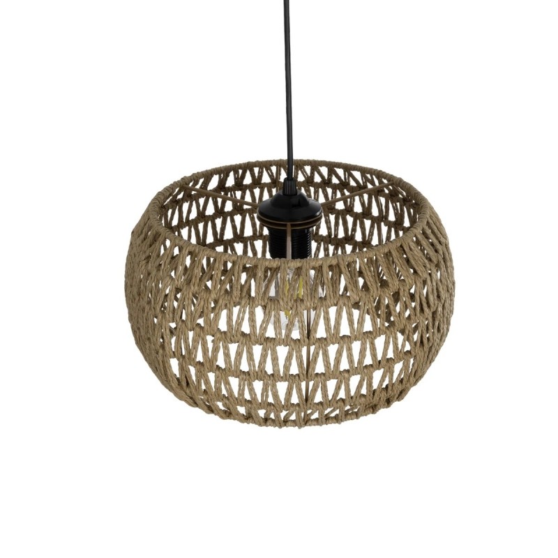 GloboStar® DARIO 204-0168 Boho Κρεμαστό Φωτιστικό Kαπέλο Μονόφωτο 1 x E27 IP20 Καφέ Σχοινί - Μ30 x Π30 x Υ15cm