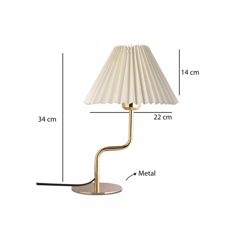 GloboStar® LIVL 204-0169 Μοντέρνο Eπιτραπέζιο Φωτιστικό Μονόφωτο 1 x E27 IP20 Χρυσό Μέταλλο με Μπεζ Ύφασμα - Μ22 x Π22 x Υ34cm