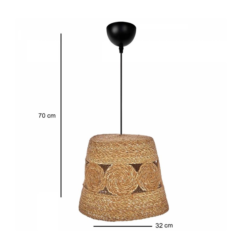 GloboStar® PANIER 204-0170 Boho Κρεμαστό Φωτιστικό Καμπάνα Μονόφωτο 1 x E27 IP20 Μπεζ Σχοινί - Μ32 x Π32 x Υ30cm