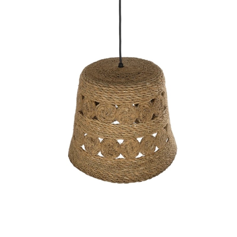 GloboStar® PANIER 204-0171 Boho Κρεμαστό Φωτιστικό Καμπάνα Μονόφωτο 1 x E27 IP20 Μπεζ Σχοινί - Μ32 x Π32 x Υ30cm