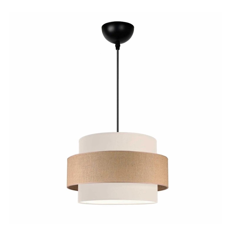 GloboStar® SOHO 204-0172 Μοντέρνο Κρεμαστό Φωτιστικό Kαπέλο Μονόφωτο 1 x E27 IP20 Μπεζ & Καφέ Ύφασμα - Μ30 x Π30 x Υ20cm