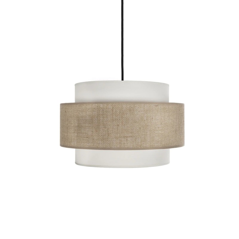 GloboStar® SOHO 204-0172 Μοντέρνο Κρεμαστό Φωτιστικό Kαπέλο Μονόφωτο 1 x E27 IP20 Μπεζ & Καφέ Ύφασμα - Μ30 x Π30 x Υ20cm