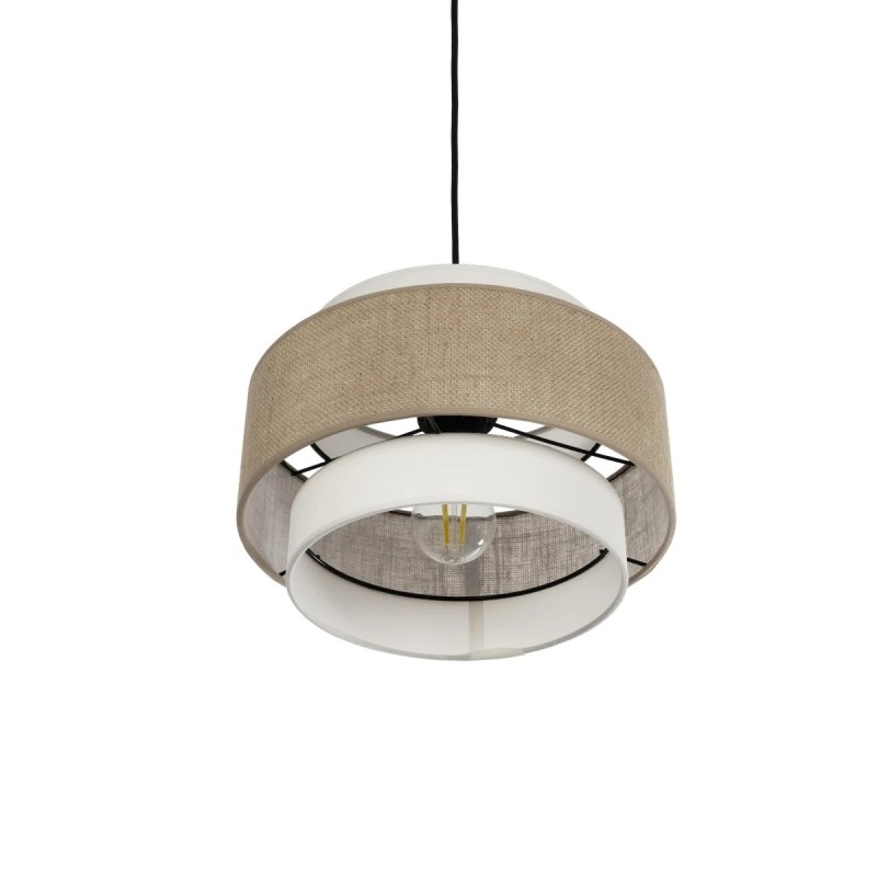 GloboStar® SOHO 204-0172 Μοντέρνο Κρεμαστό Φωτιστικό Kαπέλο Μονόφωτο 1 x E27 IP20 Μπεζ & Καφέ Ύφασμα - Μ30 x Π30 x Υ20cm