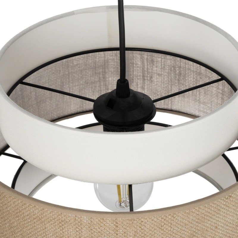 GloboStar® SOHO 204-0172 Μοντέρνο Κρεμαστό Φωτιστικό Kαπέλο Μονόφωτο 1 x E27 IP20 Μπεζ & Καφέ Ύφασμα - Μ30 x Π30 x Υ20cm