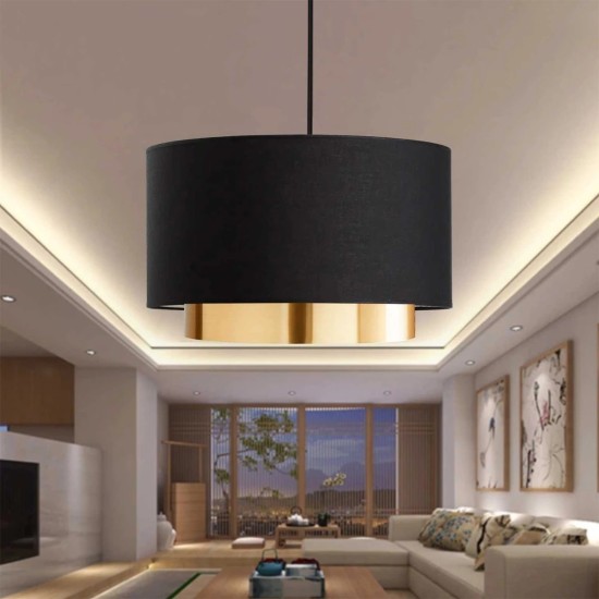 GLOBOSTAR® BASIL 204-0174 Μοντέρνο Κρεμαστό Φωτιστικό Οροφής με Ντουί 1 x E27 AC 220-240V IP20 - Μαύρο & Χρυσό - Μ30 x Π30 x Υ20cm GloboStar® BASIL 204-0174 Μοντέρνο Κρεμαστό Φωτιστικό Kαπέλο Μονόφωτο 1 x E27 IP20 Μαύρο & Χρυσό Ύφασμα - Μ30 x Π30 x Υ20cm