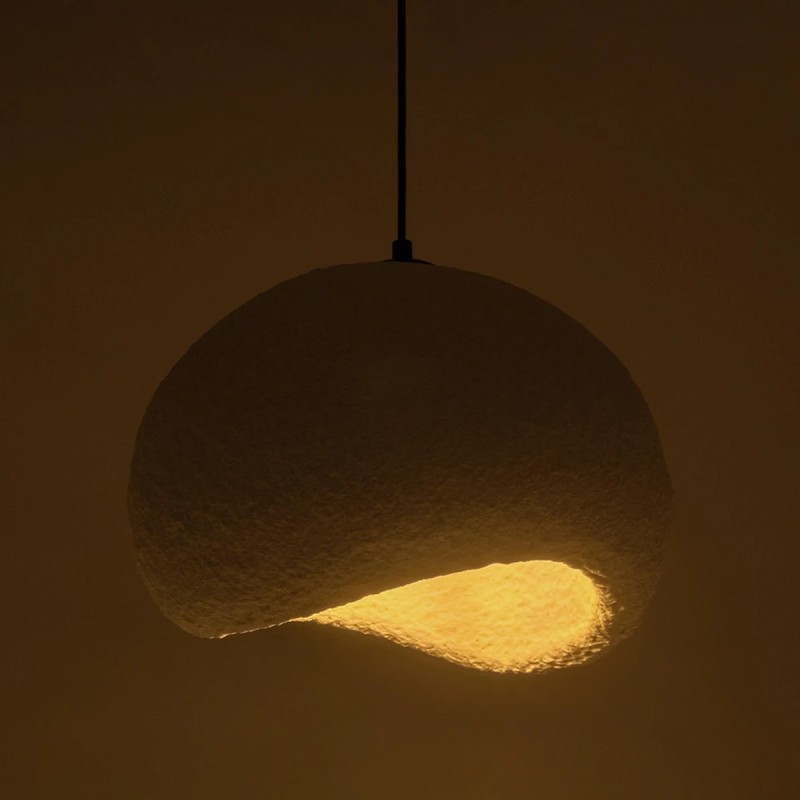 GloboStar® STONE 204-0176 Μοντέρνο Κρεμαστό Φωτιστικό Καμπάνα Μονόφωτο 1 x E27 IP20 Λευκή Πολυστερίνη με Λευκή Ρητίνη - Μ31.5 x Π35 x Υ26cm