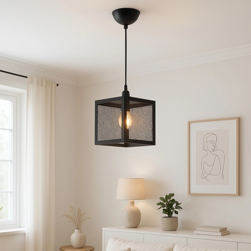 GLOBOSTAR® JAULA 204-0181 Μοντέρνο Κρεμαστό Φωτιστικό Οροφής Μονόφωτο 1 x E27 AC 220-240V IP20 Μαύρο - Μ16 x Π16 x Υ16cm