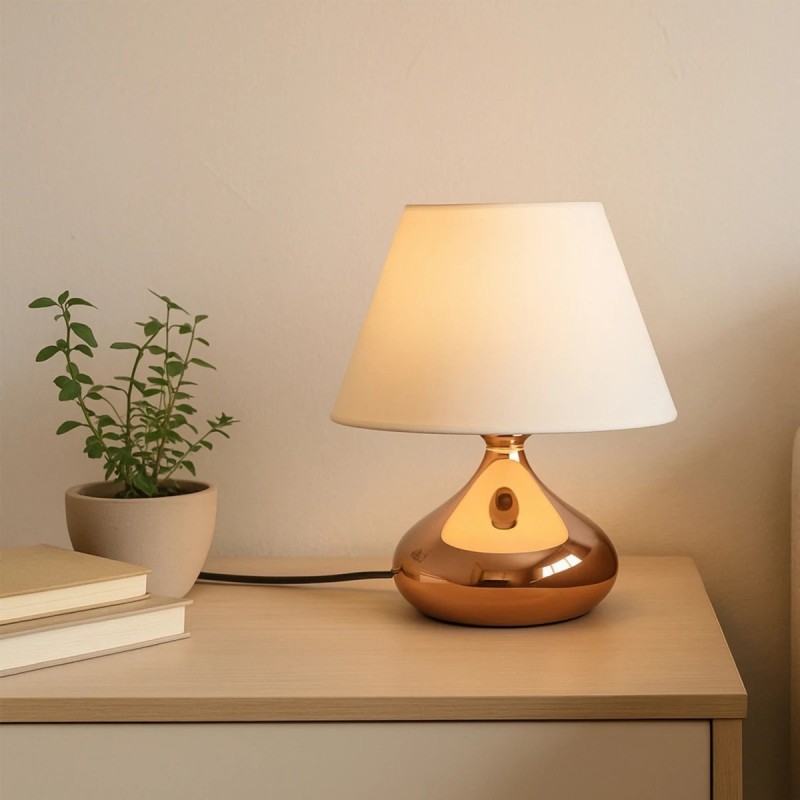 GLOBOSTAR® KORG 204-0184 Μοντέρνο Επιτραπέζιο Φωτιστικό Πορτατίφ με Ντουί 1 x E27 AC 220-240V IP20 - Χάλκινο & Μπεζ - Μ17 x Π17 x Υ23cm