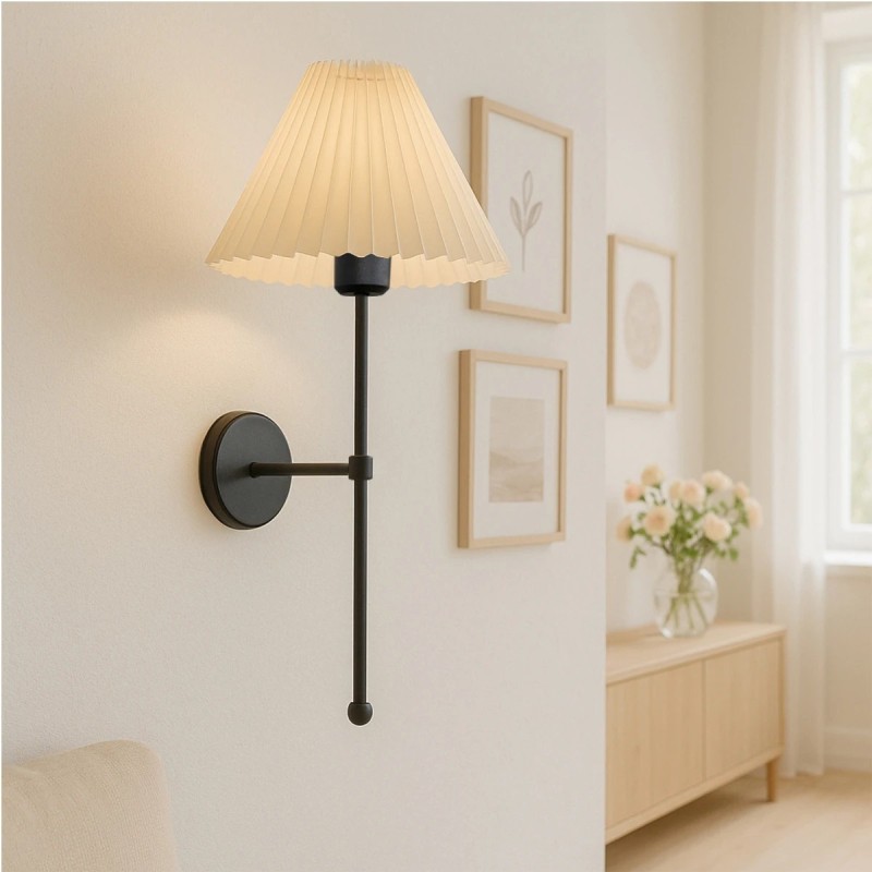 GloboStar® LING 204-0188 Μοντέρνο Φωτιστικό Τοίχου Απλίκα Μονόφωτο 1 x E27 AC 220-240V IP20 Μπεζ & Μαύρο - Μ22 x Π22 x Υ50cm