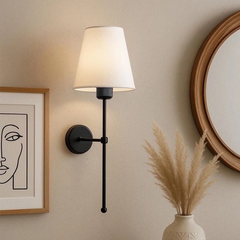 GloboStar® LING 204-0190 Μοντέρνο Φωτιστικό Τοίχου Απλίκα Μονόφωτο 1 x E27 AC 220-240V IP20 Μπεζ & Μαύρο - Μ13 x Π13 x Υ50cm