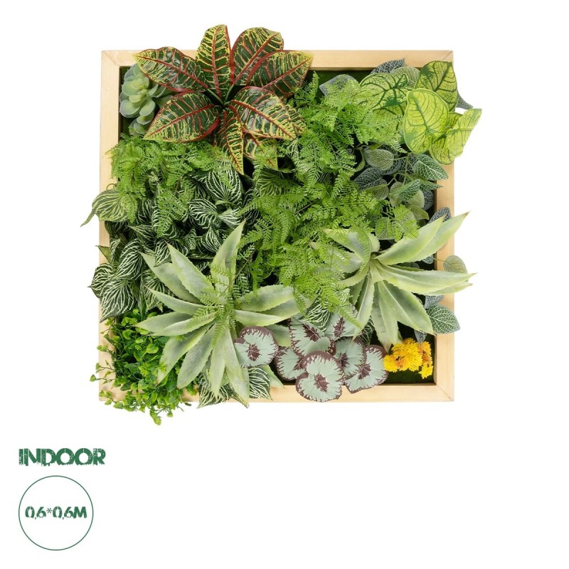 GloboStar® Artificial Garden VARIOUS PLANT 20641 Τεχνητό Διακοσμητικό Φυλλωσιάς σε Ξύλινο Πάνελ - Κάθετος Κήπος Μιξ Μ60 x Π60 x Υ32cm