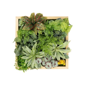 GloboStar® Artificial Garden VARIOUS PLANT 20641 Τεχνητό Διακοσμητικό Φυλλωσιάς σε Ξύλινο Πάνελ - Κάθετος Κήπος Μιξ Μ60 x Π60 x Υ32cm