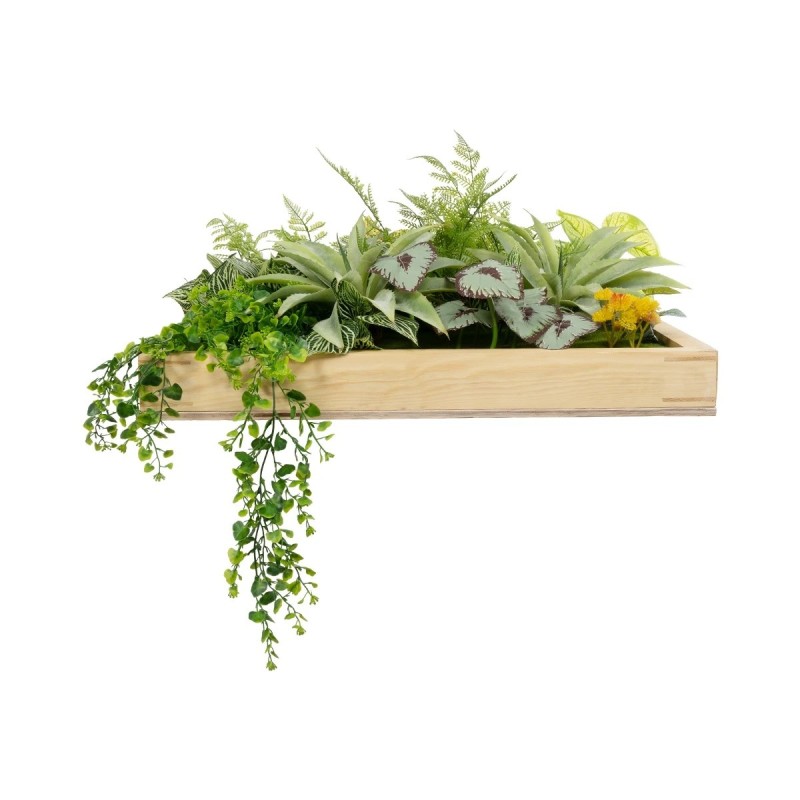 GloboStar® Artificial Garden VARIOUS PLANT 20641 Τεχνητό Διακοσμητικό Φυλλωσιάς σε Ξύλινο Πάνελ - Κάθετος Κήπος Μιξ Μ60 x Π60 x Υ32cm