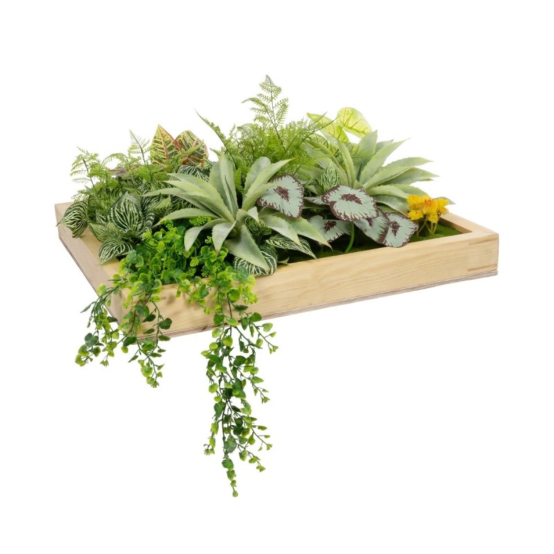 GloboStar® Artificial Garden VARIOUS PLANT 20641 Τεχνητό Διακοσμητικό Φυλλωσιάς σε Ξύλινο Πάνελ - Κάθετος Κήπος Μιξ Μ60 x Π60 x Υ32cm