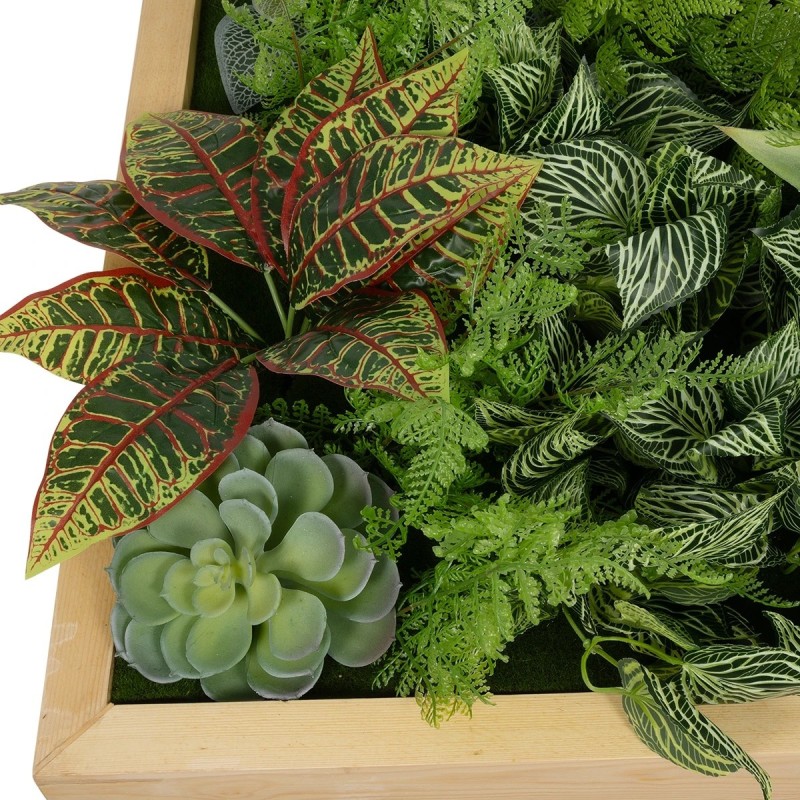 GloboStar® Artificial Garden VARIOUS PLANT 20641 Τεχνητό Διακοσμητικό Φυλλωσιάς σε Ξύλινο Πάνελ - Κάθετος Κήπος Μιξ Μ60 x Π60 x Υ32cm