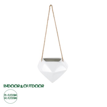 GloboStar® Artificial Garden HERAKLIO 20467 Κρεμαστό Πήλινο Κεραμικό Κασπώ Γλάστρα - Flower Pot Λευκό Μ13.5 x Π15.5 x Υ37cm
