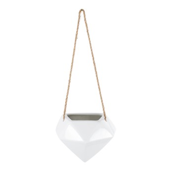 GloboStar® Artificial Garden HERAKLIO 20467 Κρεμαστό Πήλινο Κεραμικό Κασπώ Γλάστρα - Flower Pot Λευκό Μ13.5 x Π15.5 x Υ37cm