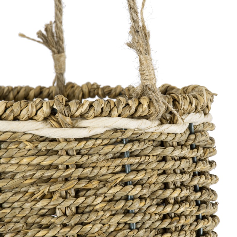 GloboStar® Artificial Garden POROS 20489 Κρεμαστό Πλεκτό Καλάθι - Κασπώ Γλάστρα - Flower Pot Μπεζ Φ20cm x Υ50cm